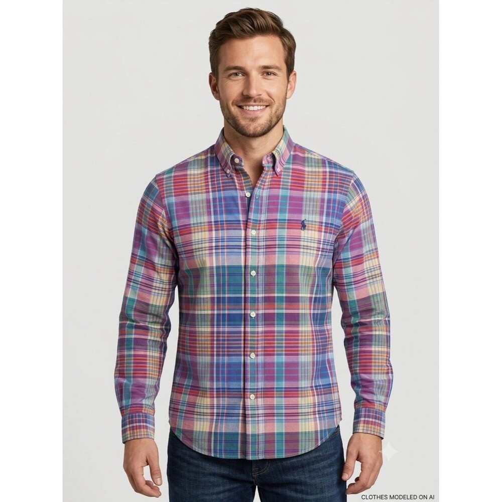 Ralph Lauren Plaid Polo Pony Embroidered Woven Cotton Button-Down Shirt